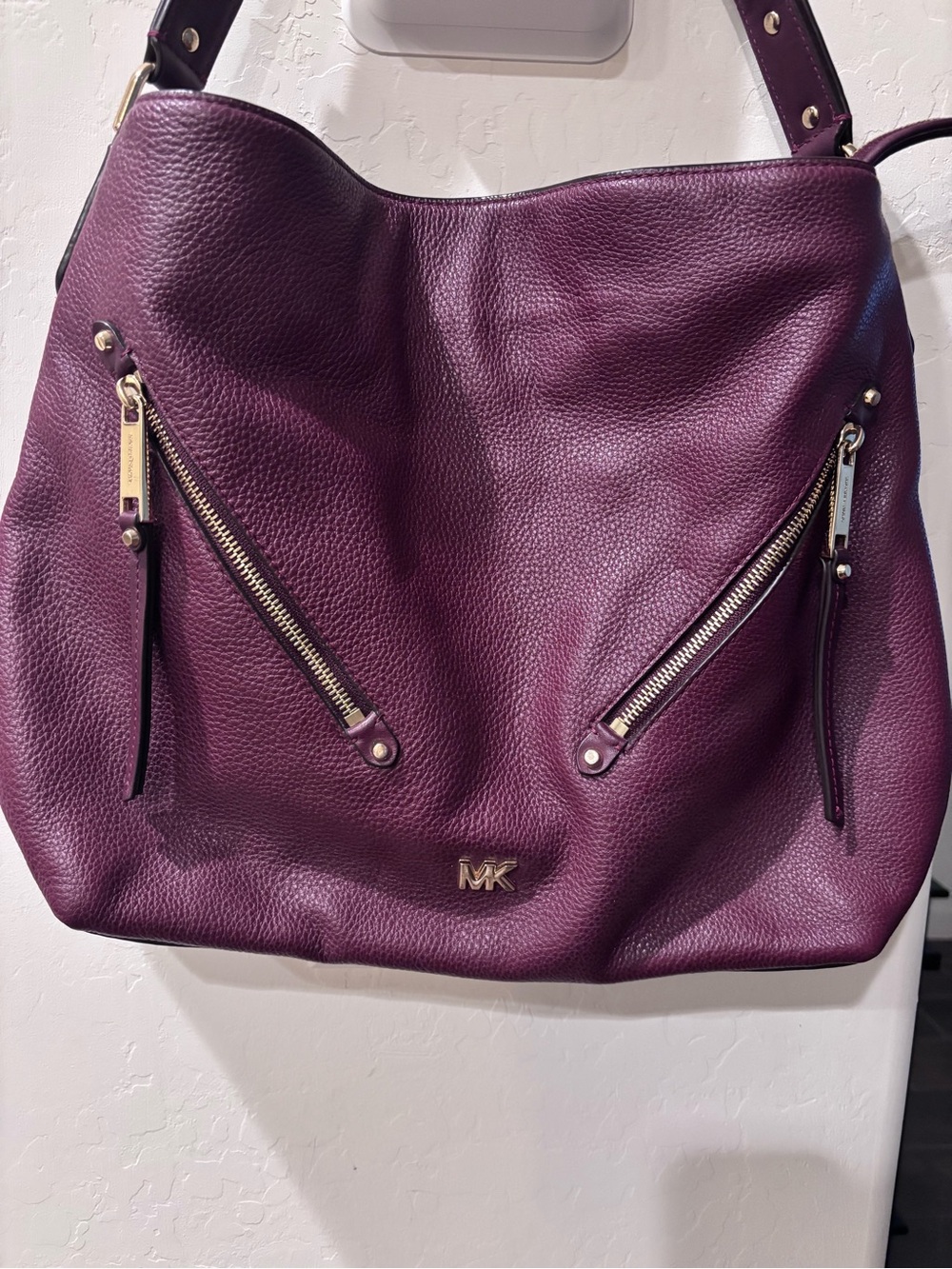 Michael Kors Dark Plum Pebbled Leather Shoulder Hobo with Gold Hardware